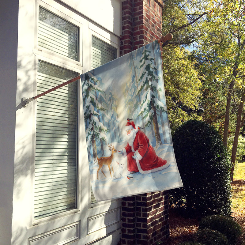 Père Noël dans la forêt avec la faune Drapeau de maison de Noël, House Size, Père Noël dans la forêt avec la faune