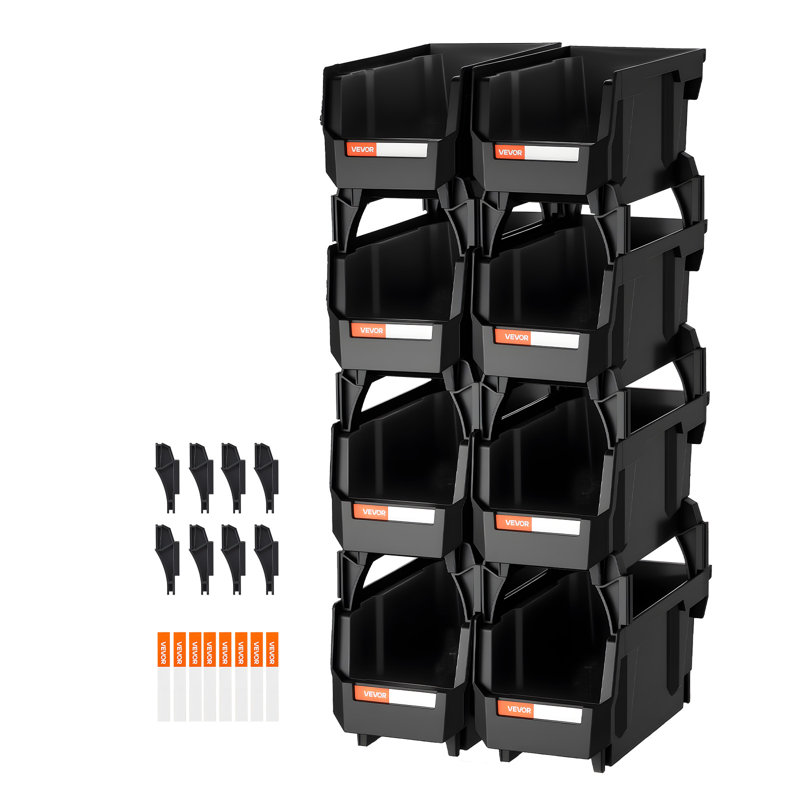 Plastic Stackable Storage Bins, 10.9 x 5.5 x 5.1 inch, Plastic Containers for Organizing and Storage Bins for Closet, Garage, Small Parts, Office Supplies and Other Accessories, Black