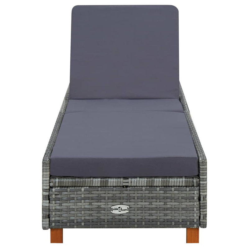 80" Long Reclining Acacia Single Chaise with Cushions, Gray, Gray