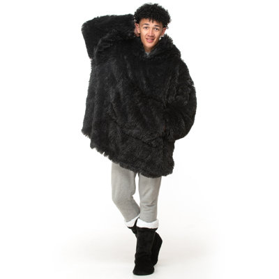 Aatos Velosso Snug Oversize Faux Fur Shaggy Hoodie Blanket Thermal Cosy with Pocket