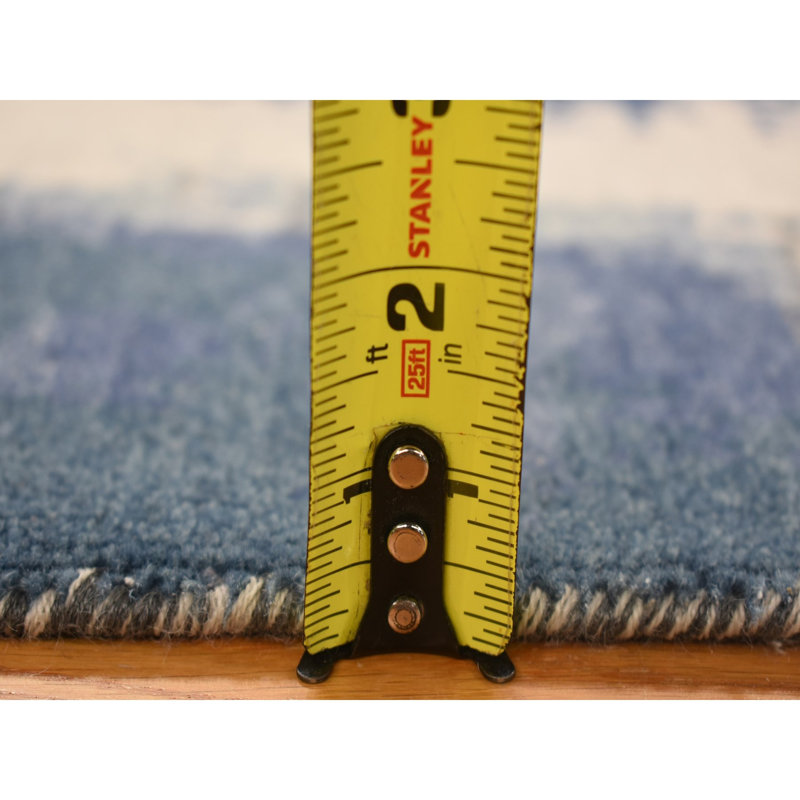Tapis oriental mat 2 pi x 3 po ivoire denim bleu, 100% laine, motif abstrait noué à la main F67EF9C4227F4E148419373B66170897