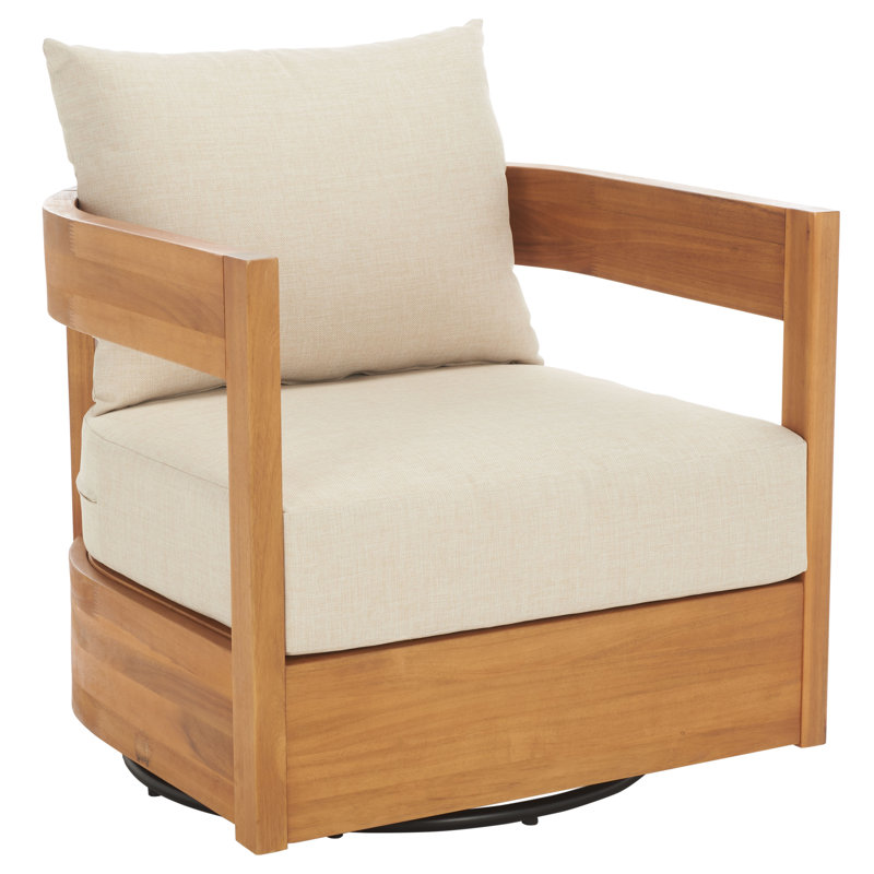 Burt Swivel Chair, Beige, Teak