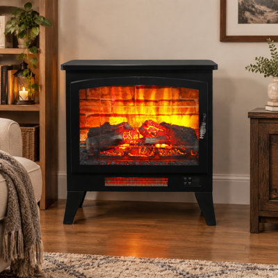21"W 1400W Electric Fireplace Stove Heater With Remote Control 3D Flame Effect,Freestanding Electric Fireplace