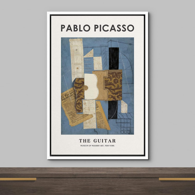 Reproduction d'art classique, "La guitare", reproduction sur toile par Pablo Picasso, H 24 po x l 16 po x P 1,5 po, Blanc