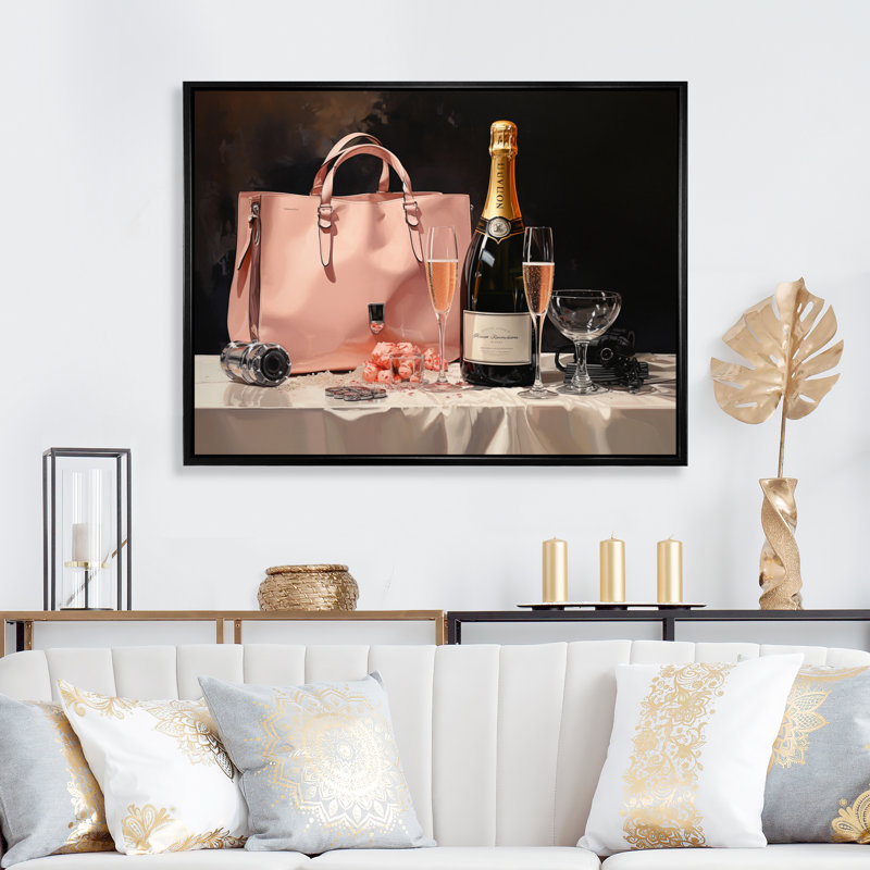 " Coral And Black Fashion Bag Champagne ", H 30 po x l 40 po, Cadre flottant noir