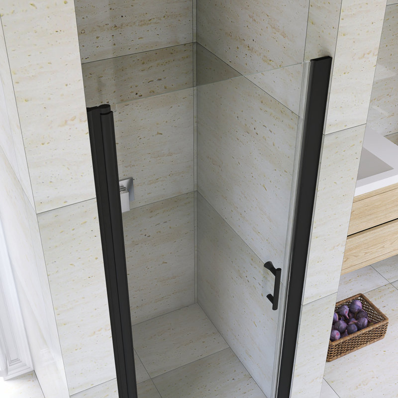 32-33 3/8 "Porte de douche pivotante sans cadre, Noir mat