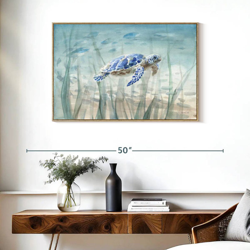 Undersea Turtle, Floating Frame Natural Wood, 37" X 25"
