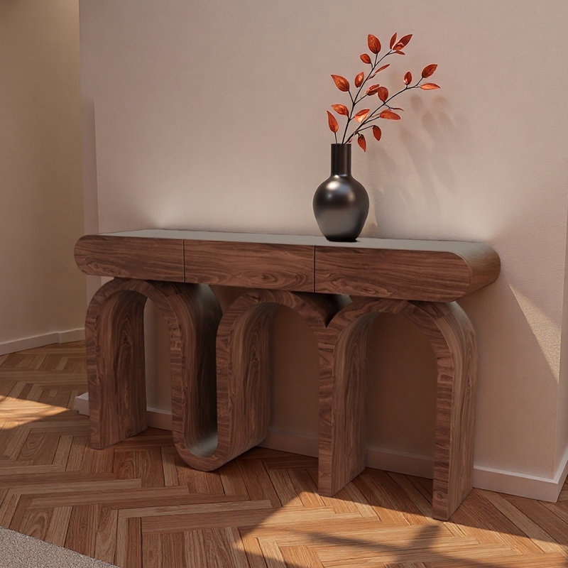 Console simple de style chinois, H 33,5 po x l 63 po x P 14,6 po, Brun