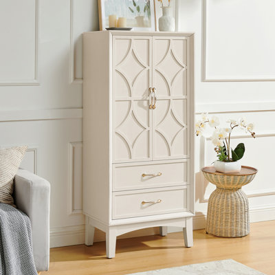 53.5" Tall Antique White Kitchen Pantry Storage Organizer Cabinet Mid Century Modern Sideboard Buffet Cabinet Retro Storage Cabinet With Doors And Drawers For Entryway Hallway Living Room Kitchen Garage