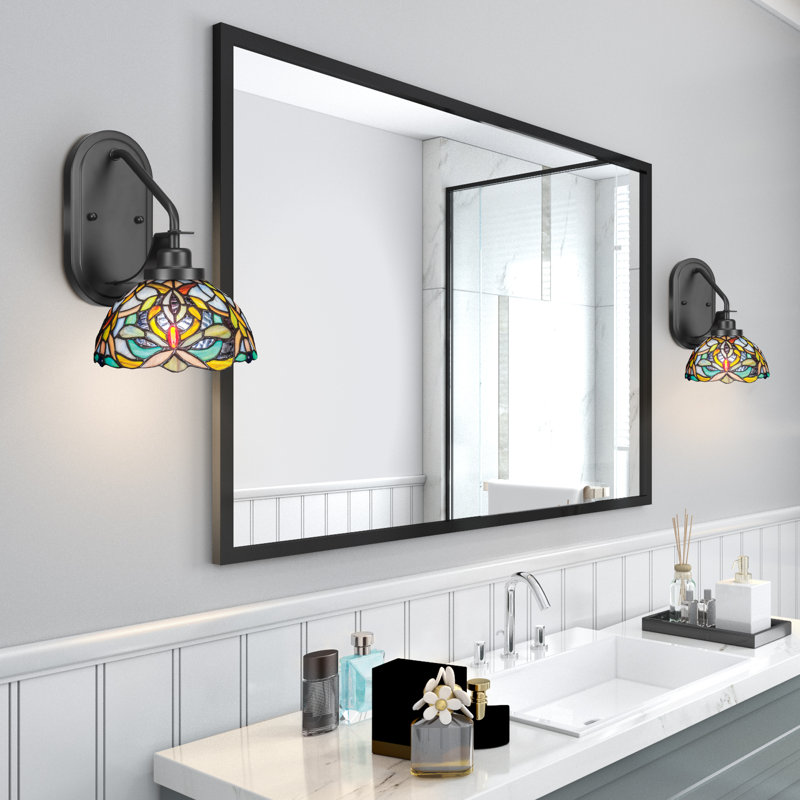 Applique murale Estella avec verre d'art kaléidoscope 7 po, Noir mat
