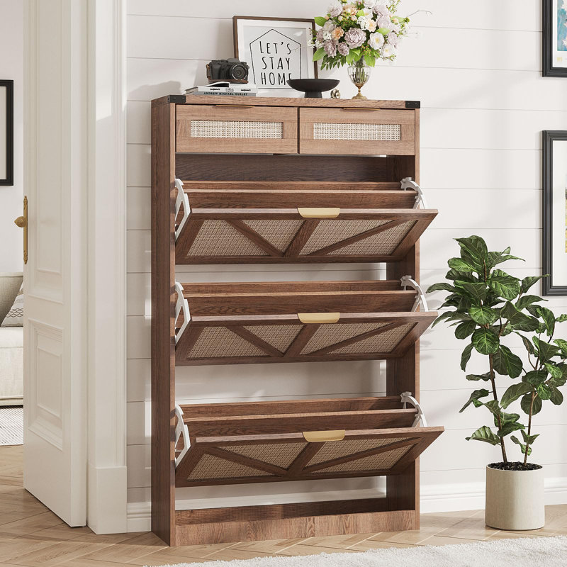 Armoire à chaussures avec 3 tiroirs rabattables et 2 tiroirs