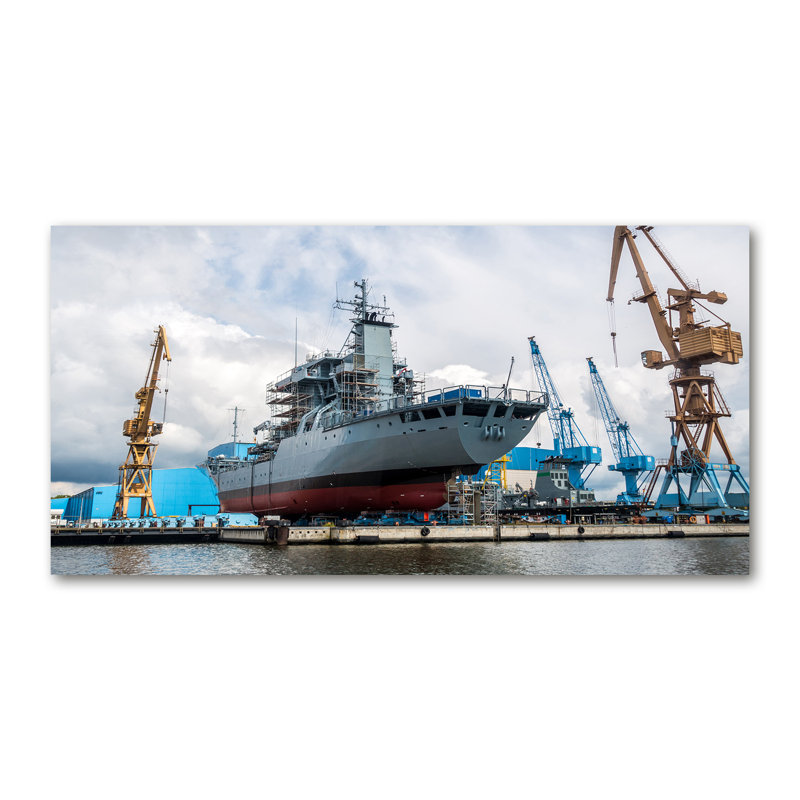 Shipyard Ship - No Frame Print on Glass, 50cm H x 100cm W x 2cm D, Canvas