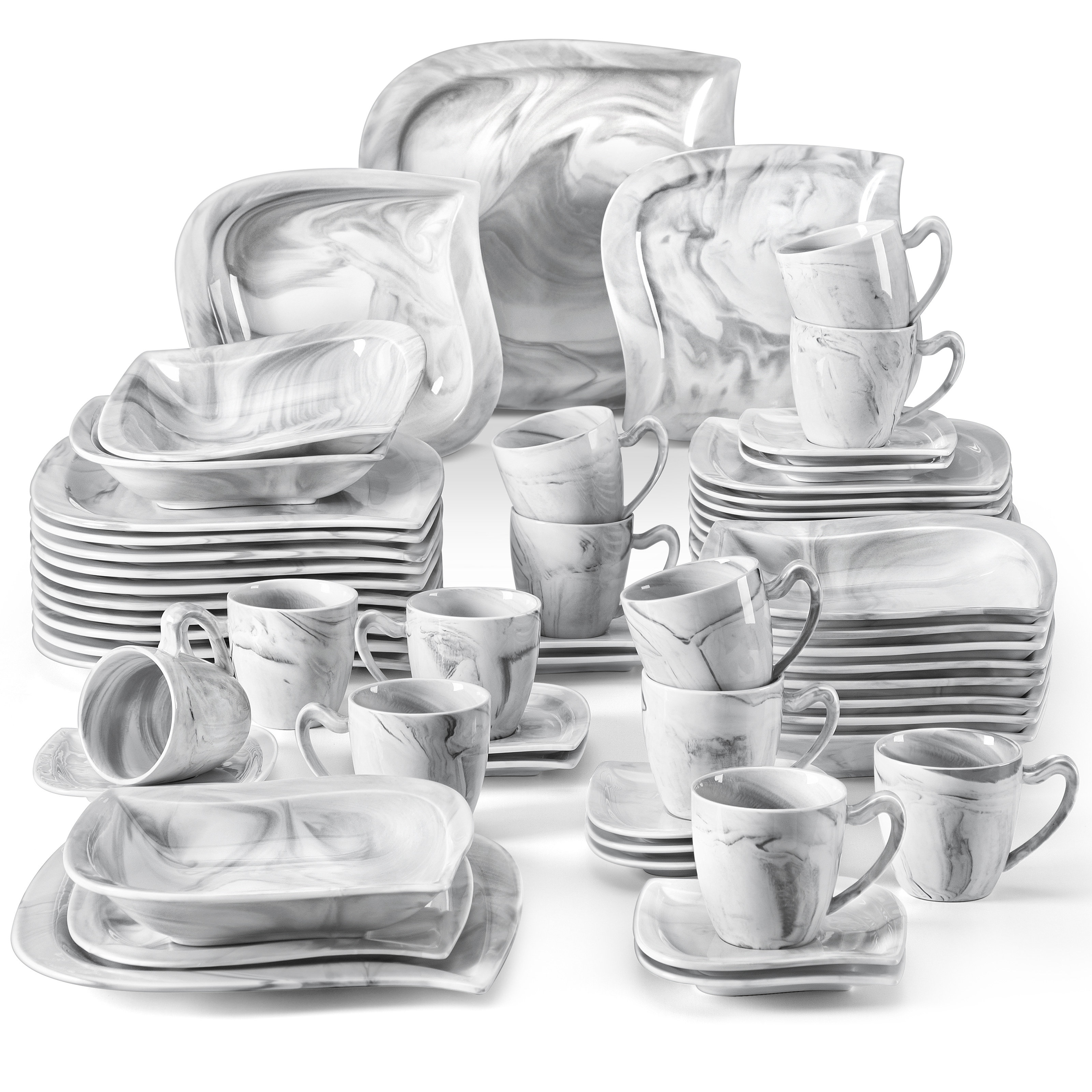 MALACASA, Series Blance, 2-Piece Porcelain Rectangular Plate Dinnerware  Set, Ivory White Dinner Set, (11,13.25)