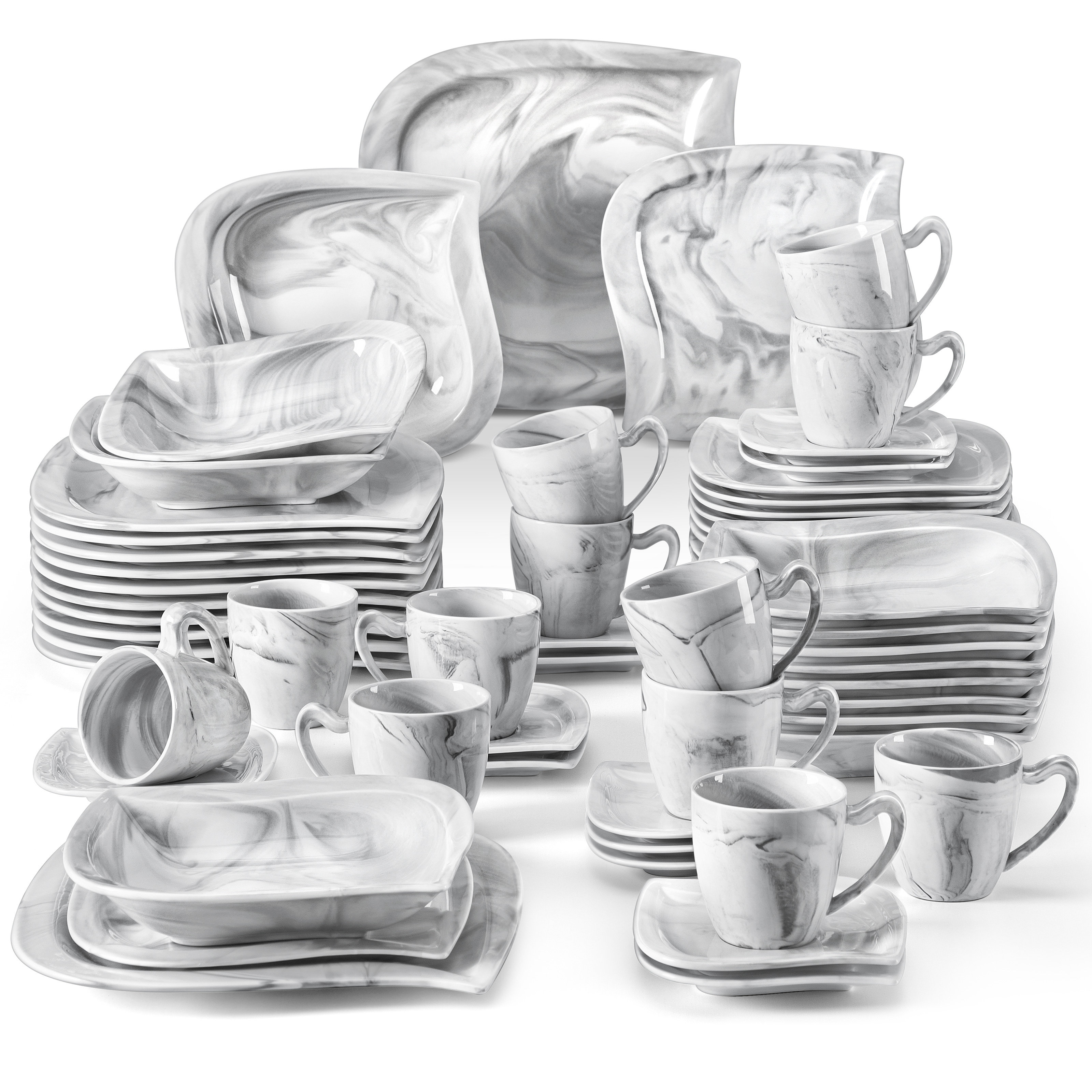 MALACASA Ivy 12-Piece Marble Grey Porcelain Dinnerware Set