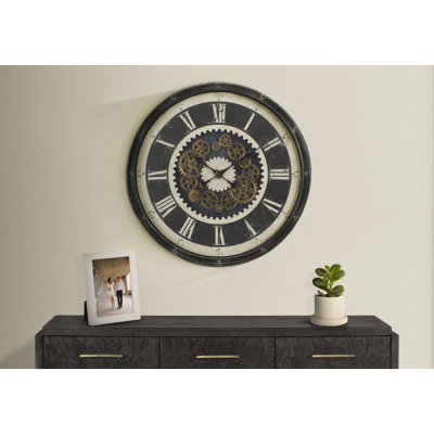Horloge, 30 po, mécanisme d'engrenage, grande horloge murale, brun, transitionnel