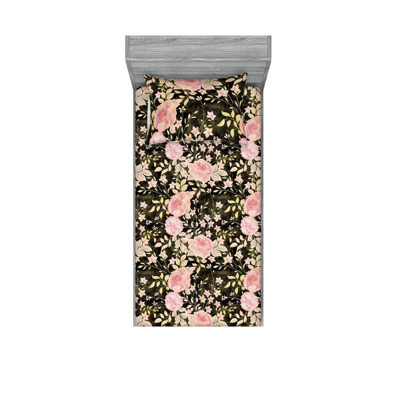 Drap-housse et taie décorative Ambesonne, Ensemble de draps pour lit simple avec 1 taie d'or