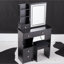 Petit meuble-lavabo de 29,2 po avec tabouret de bureau et tabouret rembourré à gauche 29,5 po, grande commande tactile, interrupteur tricolore, miroir à luminosité réglable, rangement à grande capacité, convient aux petits espaces