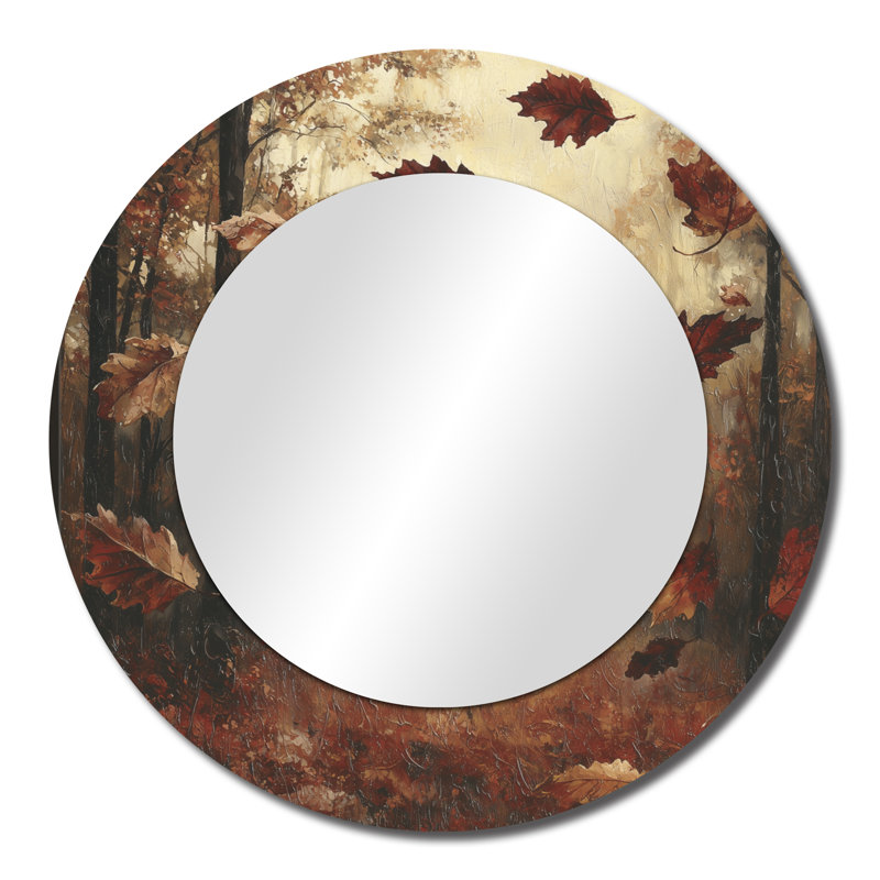 Brown Falling Oak Leaves - Floral Accent Wall Mirror - Printed On Metal, 23" x 23"