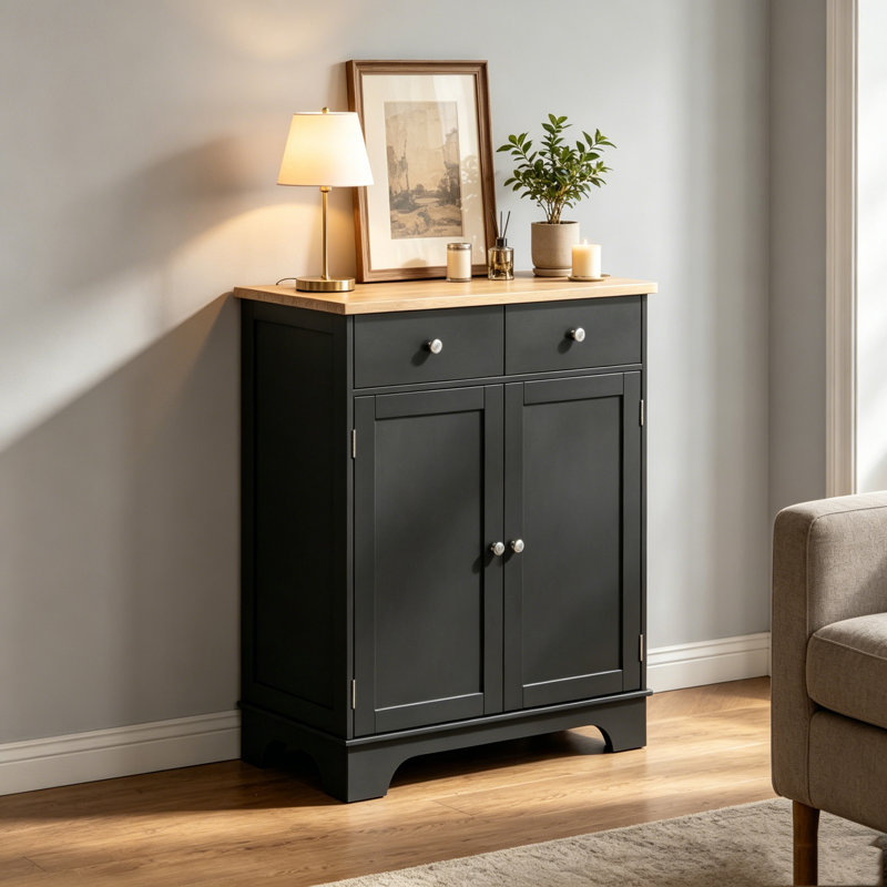 Multi Purpose Accent Cabinet with Dual Drawers and Adjustable Shelf for Home Organizing