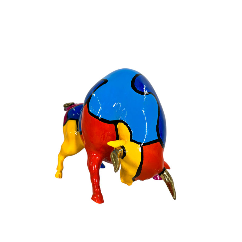 Bronze Color Splash Jigsaw Downward Bull Sculpture