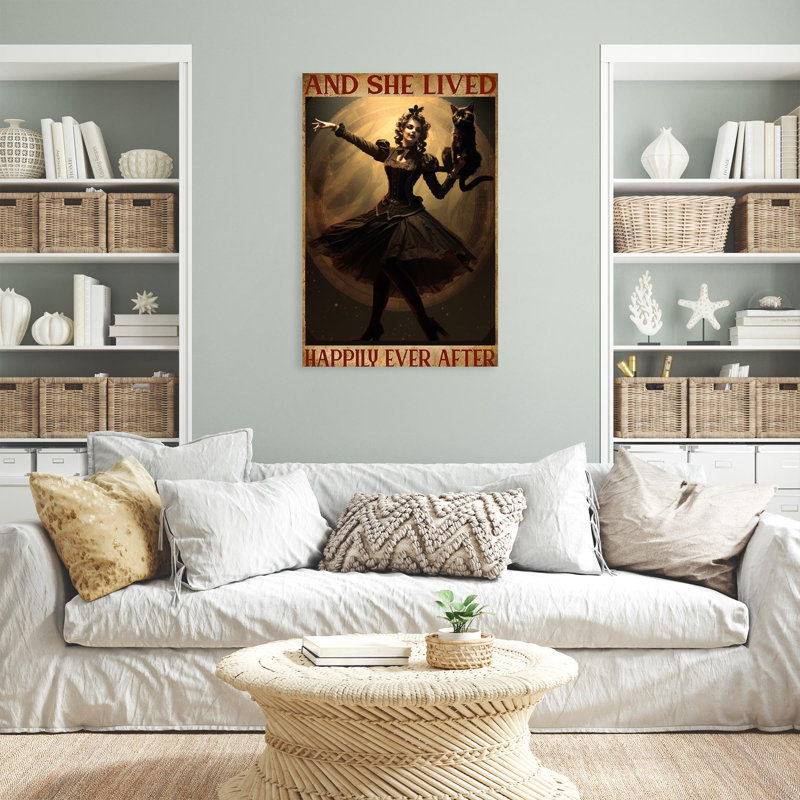 «Black Cat And She Lived Happily Ever After» - 1 tarte «Black Cat And She Lived Happily Ever After» - 1 pièce, impression sur toile tendue sur toile tendue