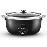 GF16011 Good Food in partnership with Tower 6.5L Digital Slow Cooker with 3 Heat Settings, Delay Function & Timer, Removable Aluminium Pot & Cool Touch Handles on Exterior, Tempered Glass Lid, Black with Stainless Steel Accents
