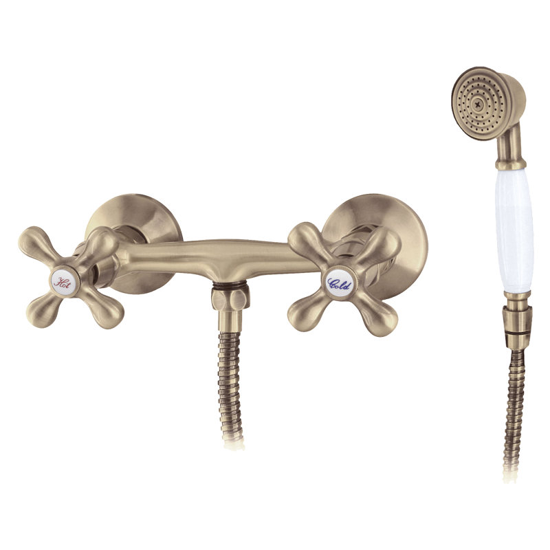 Elegant Wall Mounted Shower Antique Brass Tap With Ancient Retro Heads