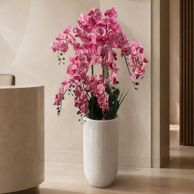 XL Commercial Artificial Plant Displays 150cm Faux Orchid Plant in Pot Liner, Pink