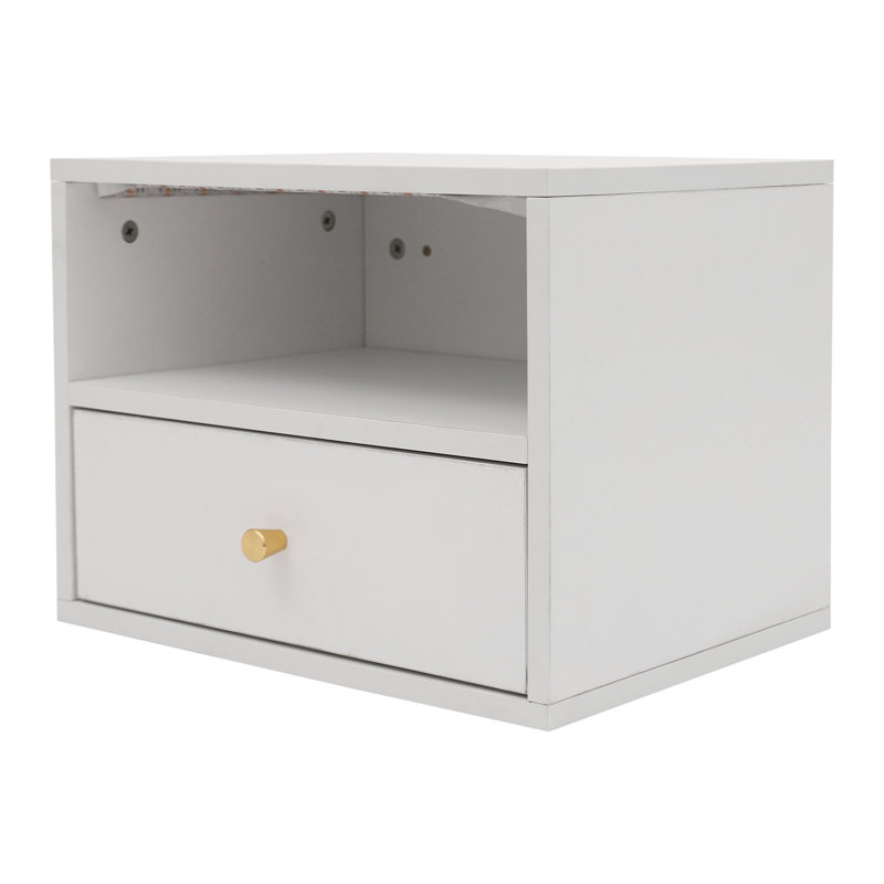 Floating Bedside Cabinet Floating Nightstand With Slide Drawers, White