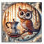  «Owl and Coffee» par Rey Klimt, art mural en verre acrylique-1665218926