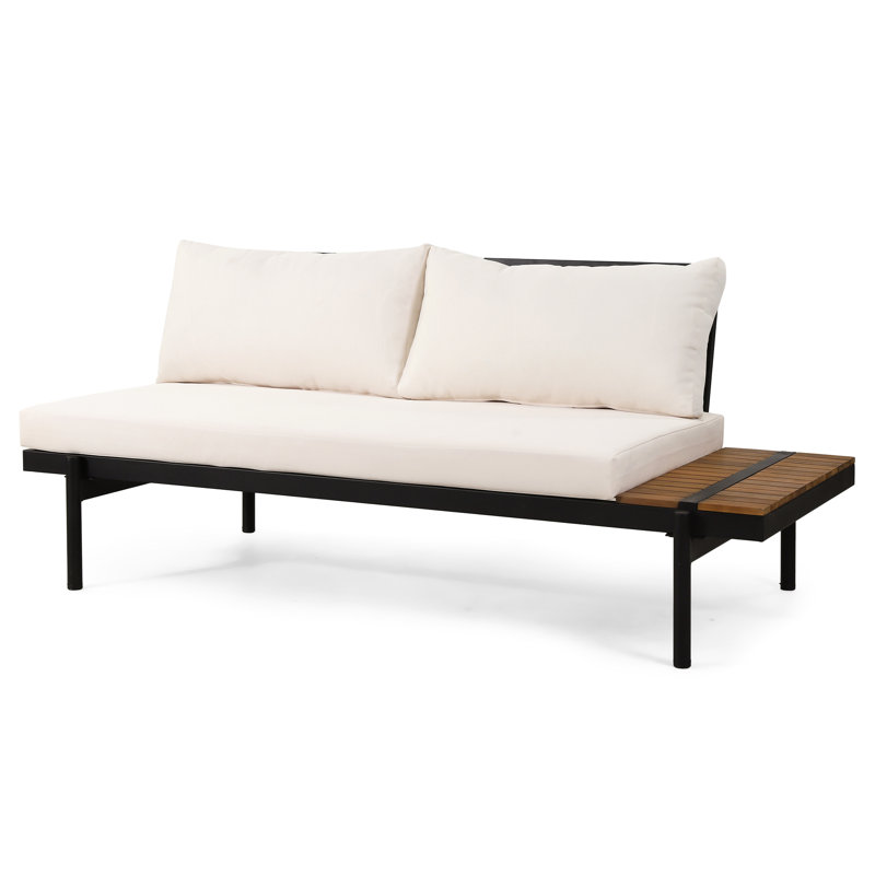 Wood Slats 2 Seater Right Side In Elegant Style - Side, Slats, Iron Frame, Cream Water- Pillowcases