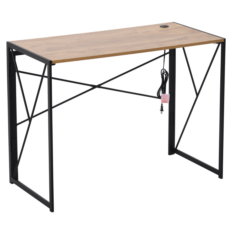 Metal Base Writing Desk, Brown/Black