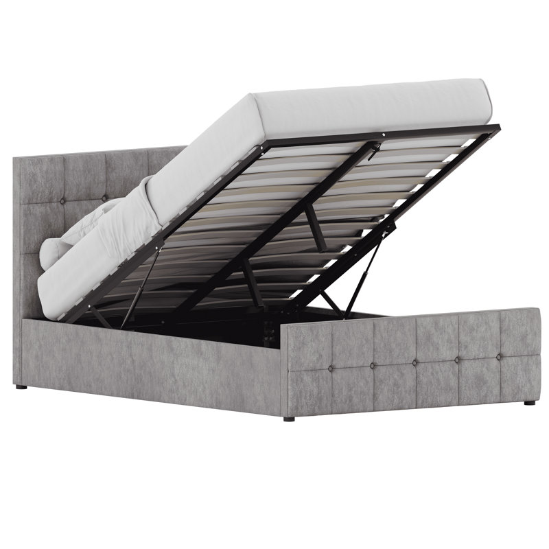 Connell Upholstered Ottoman Bed, Double (4'6), Crushed Velvet Silver