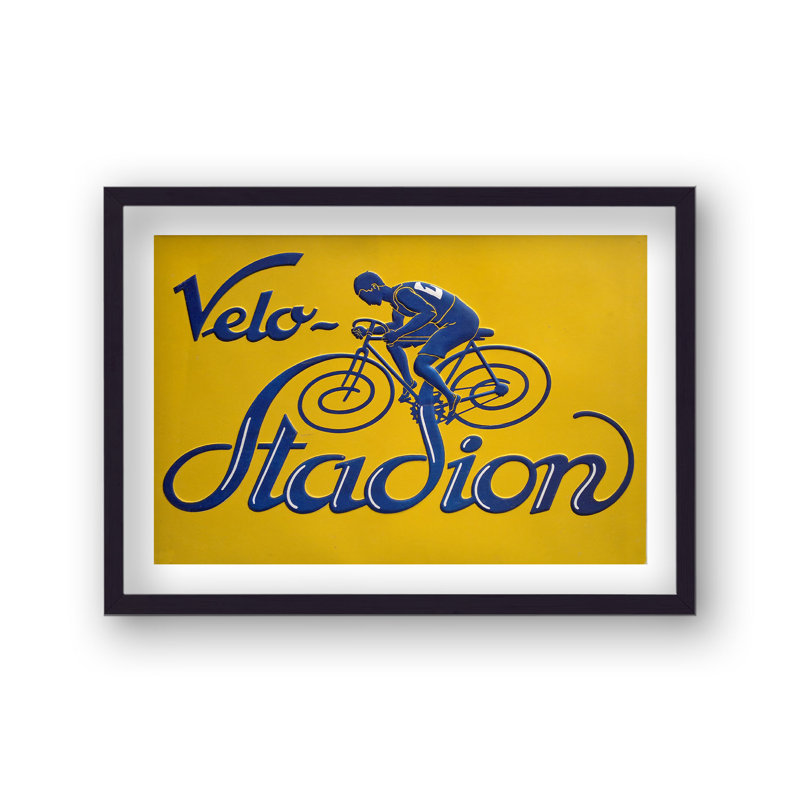 Vintage Sign Velo Stadion Blue And Yellow by Vouvart - Single Picture Frame Print