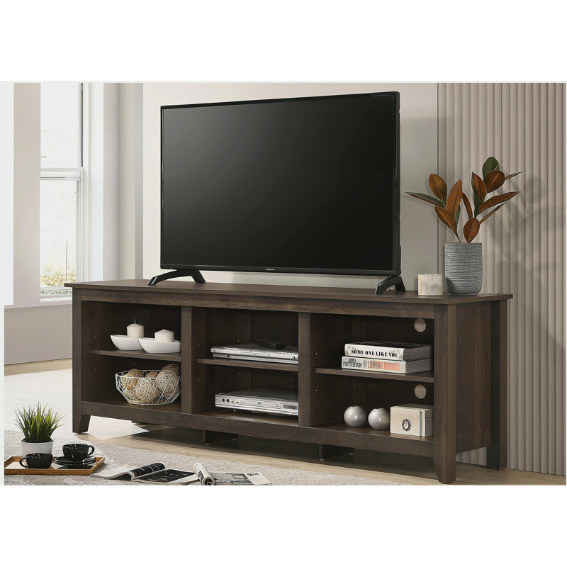 Meuble télé 70 po avec tablettes ouvertes et gestion des câbles, Brun