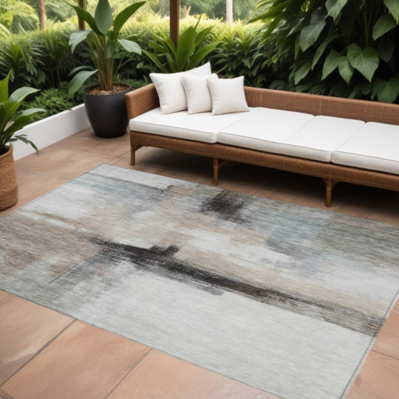 Tapis intérieur lavable abstrait noir et gris 9 'X 12'