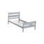 Lit simple gris avec tête de lit et rangement en bois d'hévéa de haute qualité, attrait minimaliste rustique-749490272