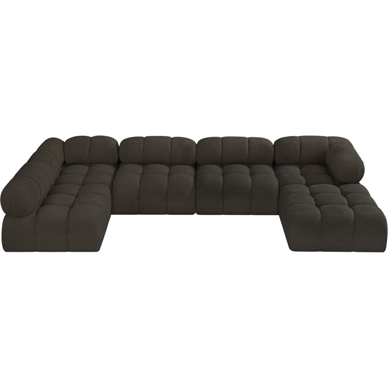 Ames 136" Upholstered Sectional, Brown Boucle Fabric