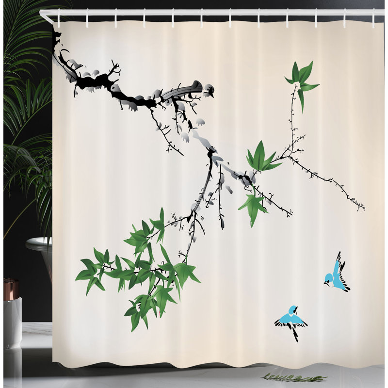 Ensemble de rideau de douche japonais + crochets, H 75 po x l 69 po, Vert fougère