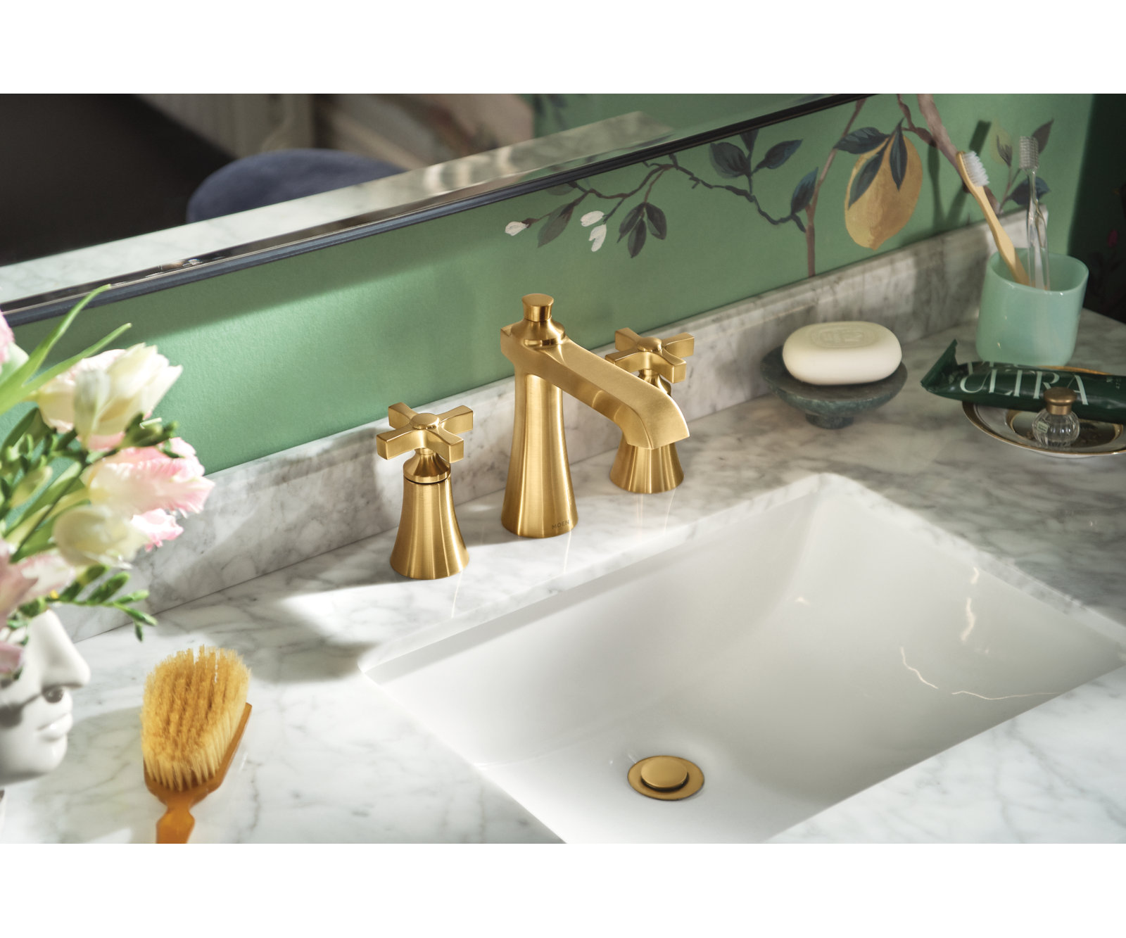 Flara Cross-Handle Widespread Faucet Trim, Brushed Gold