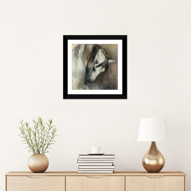 Classical Horse, 16" H x 16" W x 1" D, Black Open Corner Frame Paper