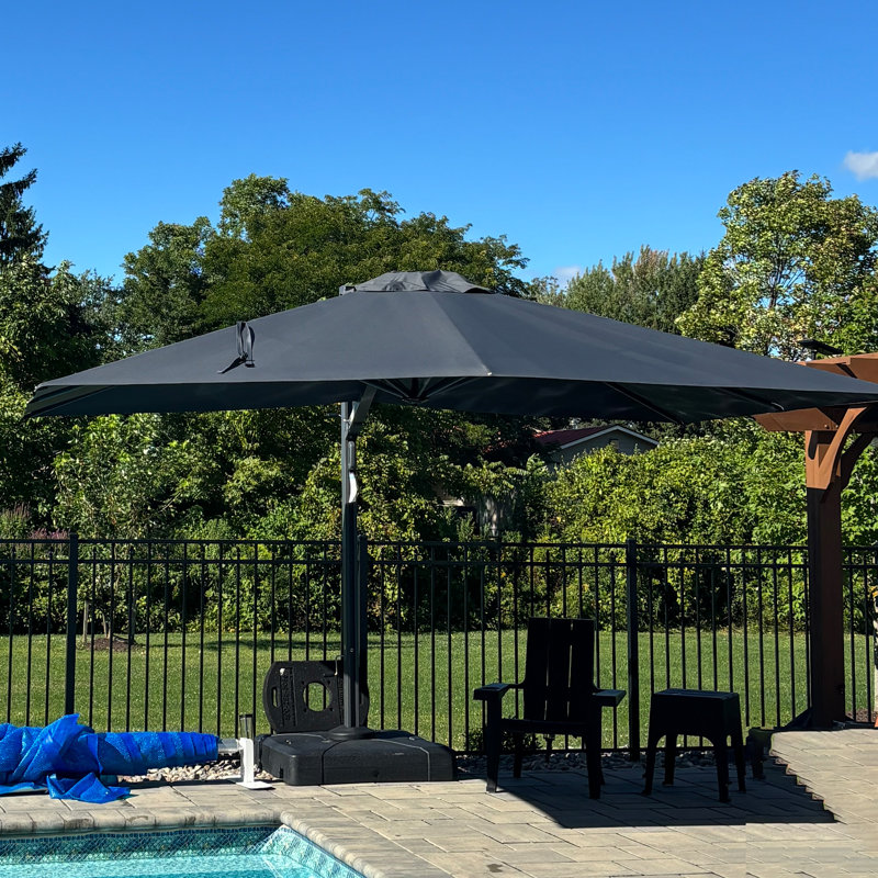 Parasol rectangulaire en porte-à-faux 10 pi x 13 pi Natoyia, sans base, gris, gris