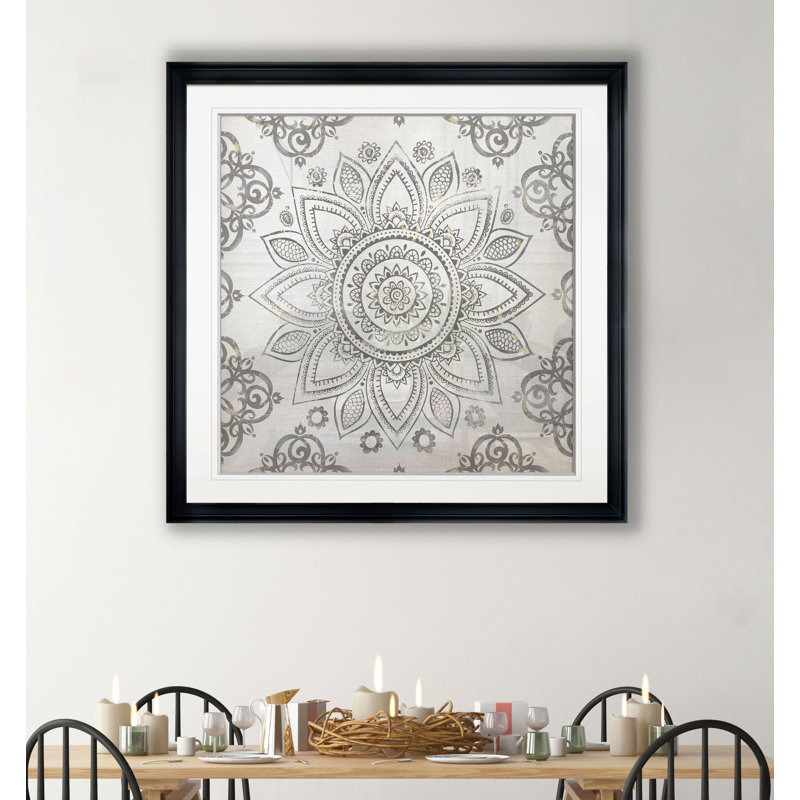 Mandala Sunburst, impression, H 17,5 po x l 17,5 po x P 1,5 po, Encadré dans du plastique noir