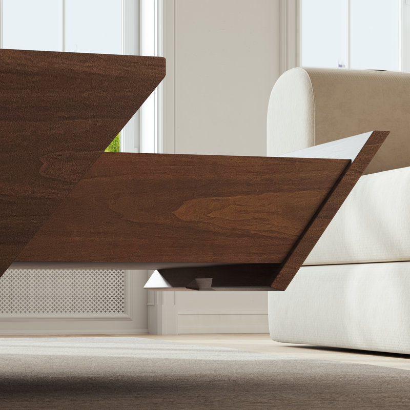 Table basse carrée 39,4 po, table basse trapézoïdale, table basse moderne en bois de noyer entièrement assemblée avec 2 tiroirs de rangement