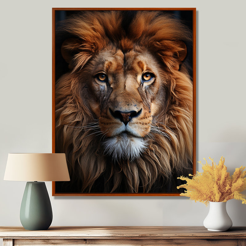 Animal Lion Portrait II - Print, 20" H x 12" W x 1" D, Brown Floater Framed