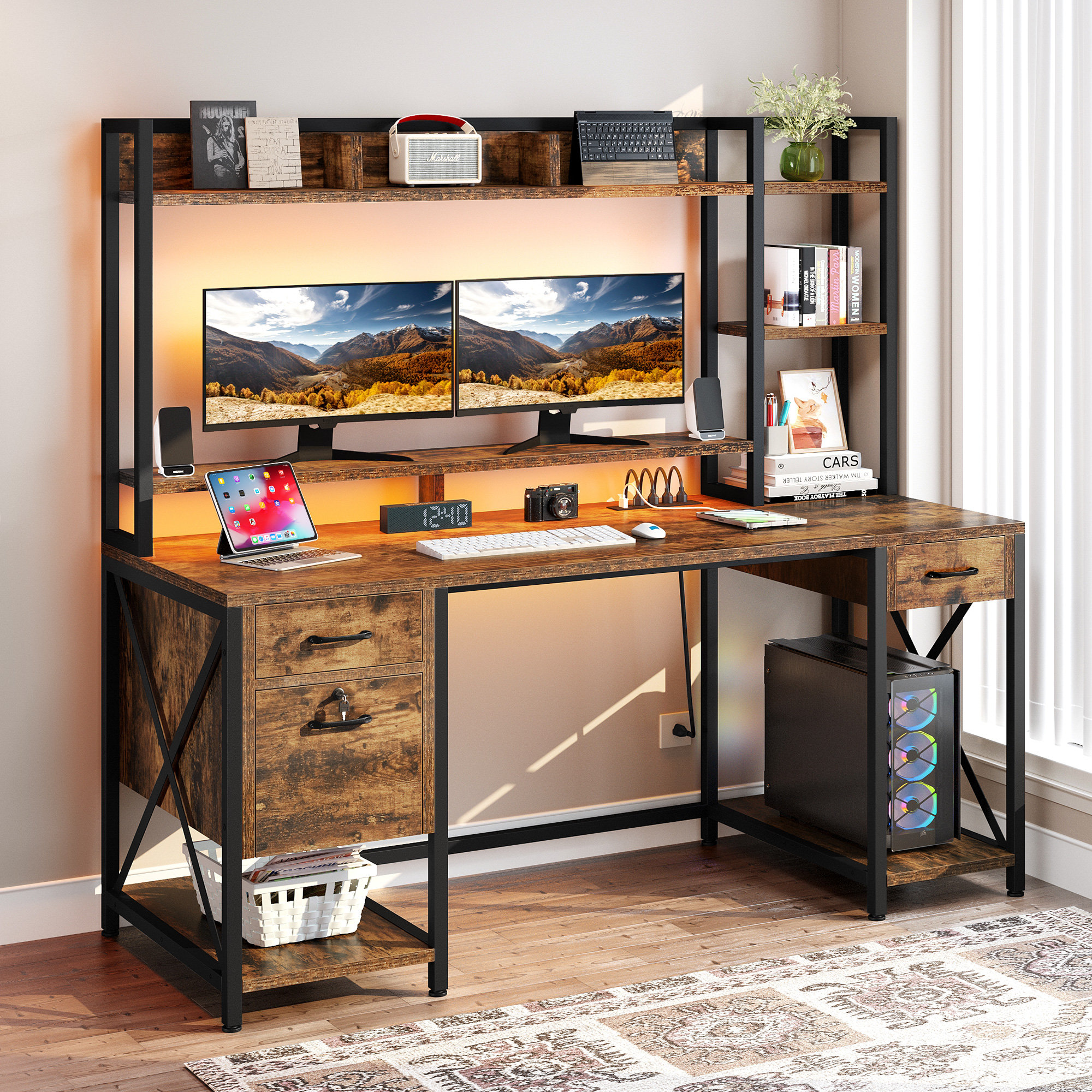 Two Piece L Shaped Desk With Modesty Panel side 1. Desk With Privacy Wall.  Industrial Reclaimed Wood Desk. Office Desk. Corner Desk. 