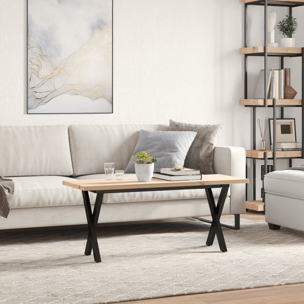 vidaXL Coffee Table X-Frame Solid Wood Pine and Steel