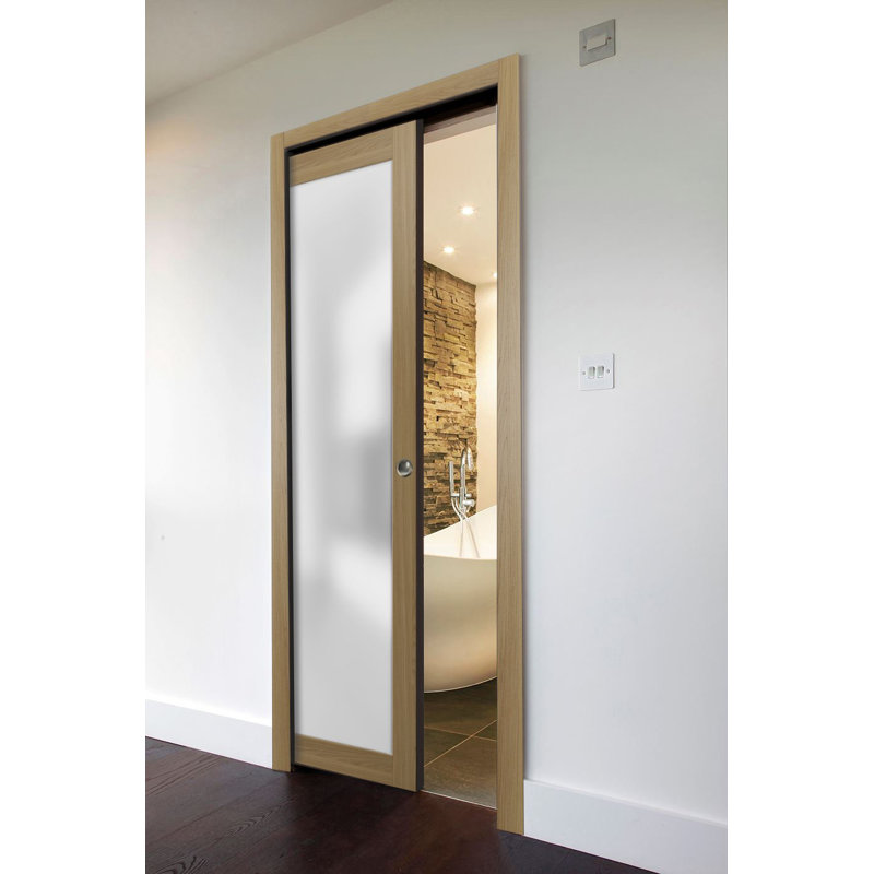 Porte coulissante avec vitrage trempé Planum 2102, trousse de garnitures, rail et quincaillerie, bois massif, intérieur, chambre, salle de bain, placard, portes robustes - 18 x 84