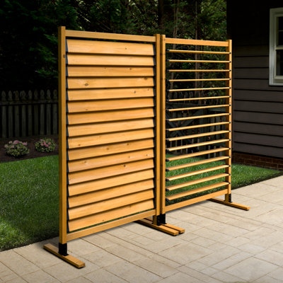 6.1ft H x 3.1ft W (1 Panel) Freestanding or Surface Mount Enclo Solara Louvred Screen, Wood Privacy Fence, Balcony Privacy Screen, Decorative Panel, Upgrade your Outdoor Patio, Porch or Deck, EC18044