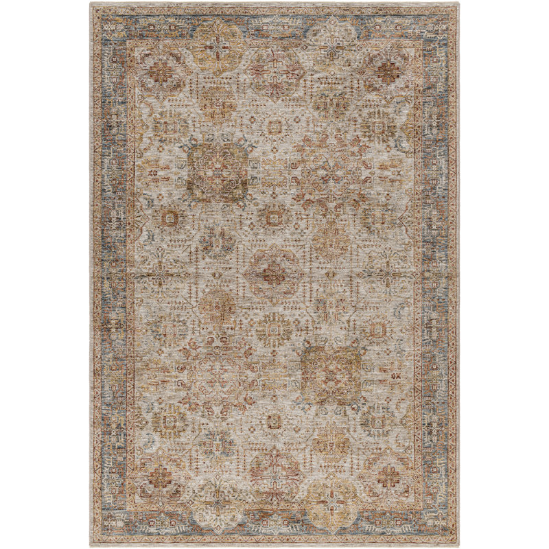Tapis oriental en polyester tissé à la machine en bleu sarcelle, Rectangle 9 pi x 12 pi 2 po